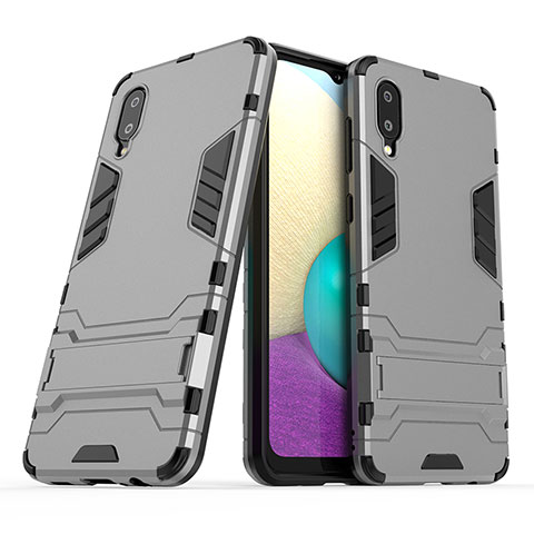 Custodia Silicone e Plastica Opaca Cover con Supporto T01 per Samsung Galaxy M02 Grigio