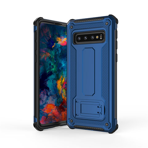 Custodia Silicone e Plastica Opaca Cover con Supporto T01 per Samsung Galaxy S10 5G Blu e Nero