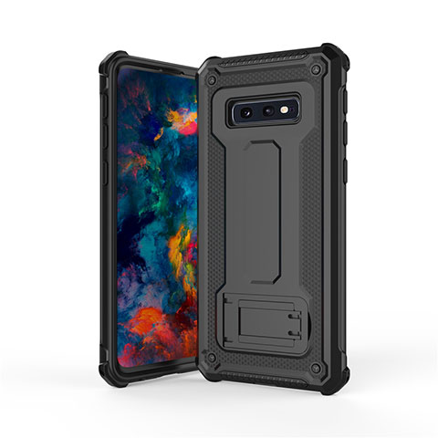 Custodia Silicone e Plastica Opaca Cover con Supporto T01 per Samsung Galaxy S10e Nero