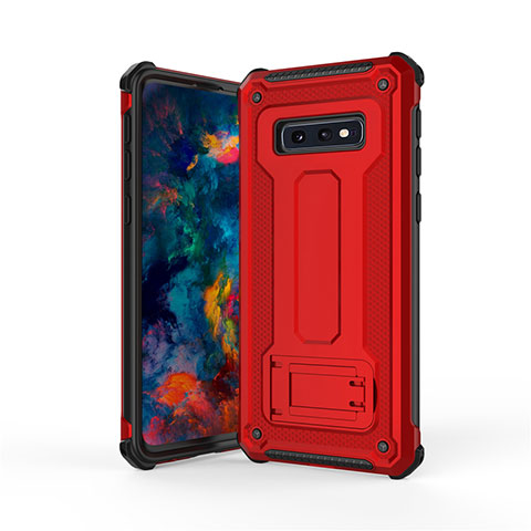 Custodia Silicone e Plastica Opaca Cover con Supporto T01 per Samsung Galaxy S10e Rosso
