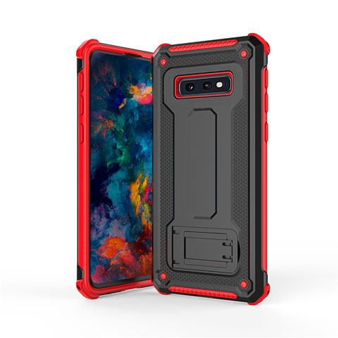 Custodia Silicone e Plastica Opaca Cover con Supporto T01 per Samsung Galaxy S10e Rosso e Nero