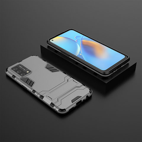 Custodia Silicone e Plastica Opaca Cover con Supporto T02 per Oppo F19s Grigio