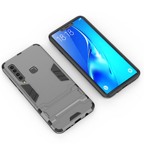 Custodia Silicone e Plastica Opaca Cover con Supporto T02 per Samsung Galaxy A9 (2018) A920 Grigio