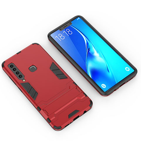 Custodia Silicone e Plastica Opaca Cover con Supporto T02 per Samsung Galaxy A9s Rosso