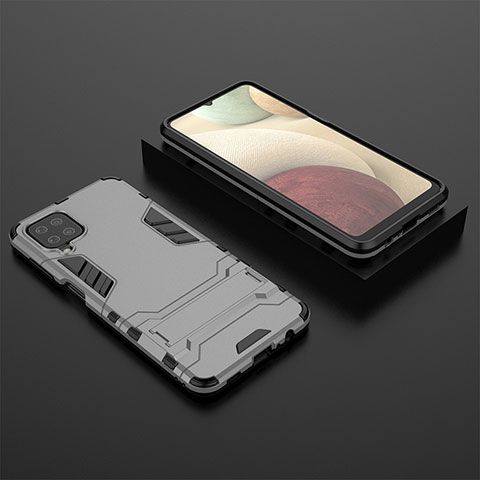 Custodia Silicone e Plastica Opaca Cover con Supporto T04 per Samsung Galaxy A12 Nacho Grigio