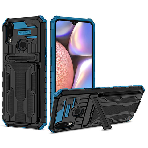 Custodia Silicone e Plastica Opaca Cover con Supporto YF1 per Samsung Galaxy A10s Blu