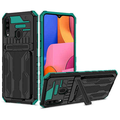 Custodia Silicone e Plastica Opaca Cover con Supporto YF1 per Samsung Galaxy A20s Verde