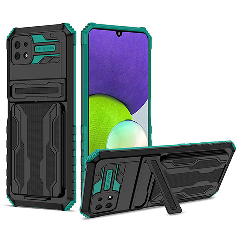 Custodia Silicone e Plastica Opaca Cover con Supporto YF1 per Samsung Galaxy A22 5G Verde