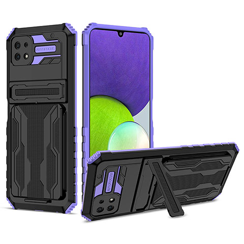 Custodia Silicone e Plastica Opaca Cover con Supporto YF1 per Samsung Galaxy A22 5G Viola