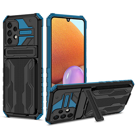 Custodia Silicone e Plastica Opaca Cover con Supporto YF1 per Samsung Galaxy A32 5G Blu