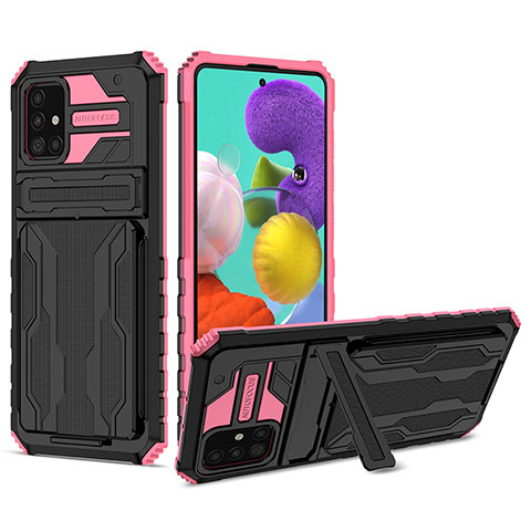 Custodia Silicone e Plastica Opaca Cover con Supporto YF1 per Samsung Galaxy M40S Rosa Caldo