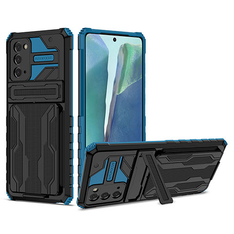 Custodia Silicone e Plastica Opaca Cover con Supporto YF1 per Samsung Galaxy Note 20 5G Blu