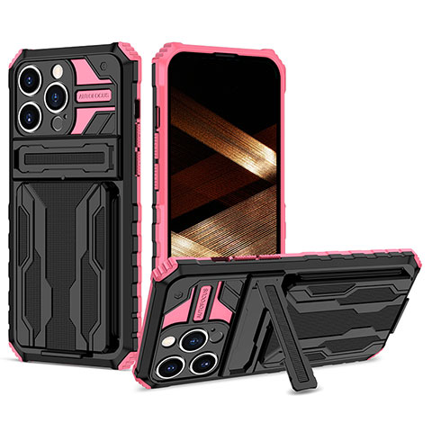 Custodia Silicone e Plastica Opaca Cover con Supporto YF2 per Apple iPhone 13 Pro Oro Rosa