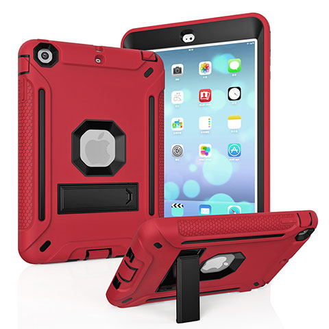 Custodia Silicone e Plastica Opaca Cover con Supporto YJ1 per Apple iPad Mini 2 Rosso