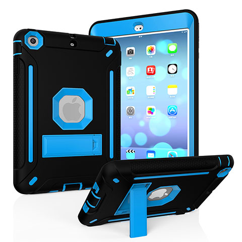 Custodia Silicone e Plastica Opaca Cover con Supporto YJ2 per Apple iPad Mini 2 Blu e Nero