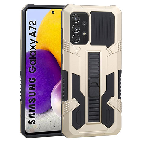 Custodia Silicone e Plastica Opaca Cover con Supporto ZJ1 per Samsung Galaxy A72 5G Oro