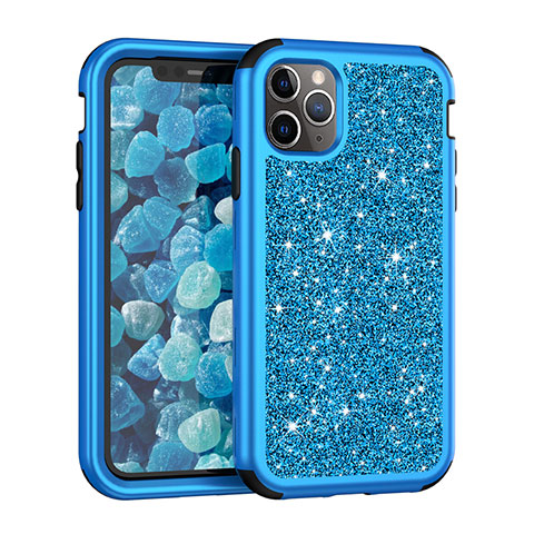 Custodia Silicone e Plastica Opaca Cover Fronte e Retro 360 Gradi Bling-Bling per Apple iPhone 11 Pro Max Blu