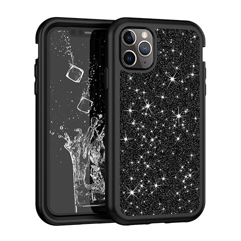 Custodia Silicone e Plastica Opaca Cover Fronte e Retro 360 Gradi Bling-Bling per Apple iPhone 11 Pro Max Nero