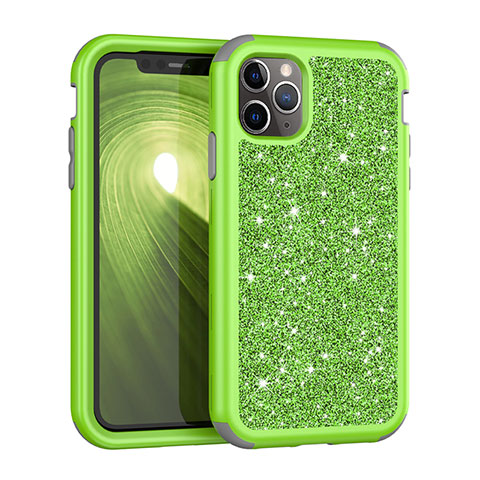 Custodia Silicone e Plastica Opaca Cover Fronte e Retro 360 Gradi Bling-Bling per Apple iPhone 11 Pro Max Verde