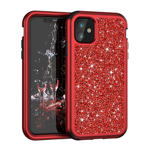 Custodia Silicone e Plastica Opaca Cover Fronte e Retro 360 Gradi Bling-Bling per Apple iPhone 11 Rosso