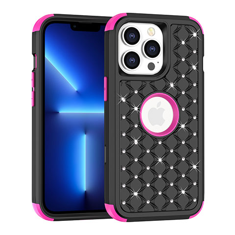 Custodia Silicone e Plastica Opaca Cover Fronte e Retro 360 Gradi Bling-Bling per Apple iPhone 13 Pro Max Rosso e Nero