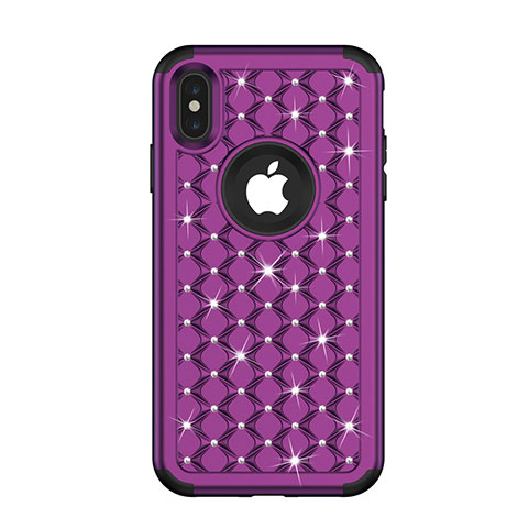 Custodia Silicone e Plastica Opaca Cover Fronte e Retro 360 Gradi Bling-Bling per Apple iPhone X Viola
