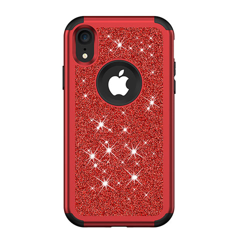 Custodia Silicone e Plastica Opaca Cover Fronte e Retro 360 Gradi Bling-Bling per Apple iPhone XR Rosso