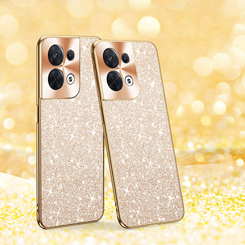 Custodia Silicone e Plastica Opaca Cover Fronte e Retro 360 Gradi Bling-Bling per Oppo Reno8 5G Oro