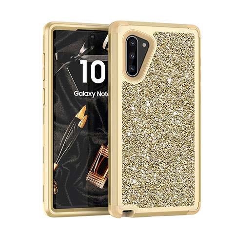 Custodia Silicone e Plastica Opaca Cover Fronte e Retro 360 Gradi Bling-Bling per Samsung Galaxy Note 10 5G Oro