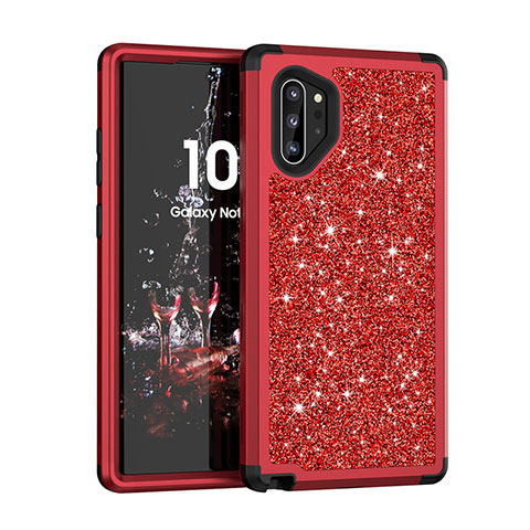 Custodia Silicone e Plastica Opaca Cover Fronte e Retro 360 Gradi Bling-Bling per Samsung Galaxy Note 10 Plus 5G Rosso