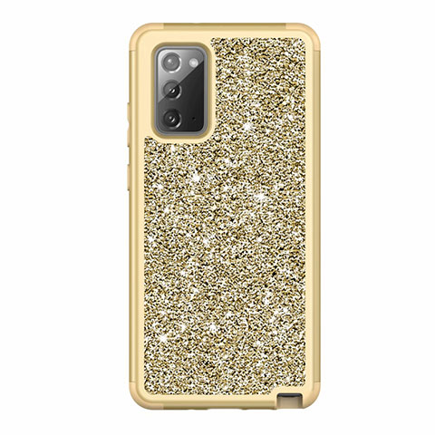 Custodia Silicone e Plastica Opaca Cover Fronte e Retro 360 Gradi Bling-Bling per Samsung Galaxy Note 20 5G Oro