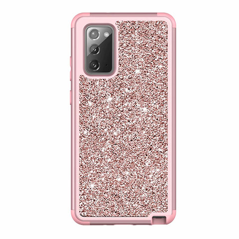 Custodia Silicone e Plastica Opaca Cover Fronte e Retro 360 Gradi Bling-Bling per Samsung Galaxy Note 20 5G Oro Rosa