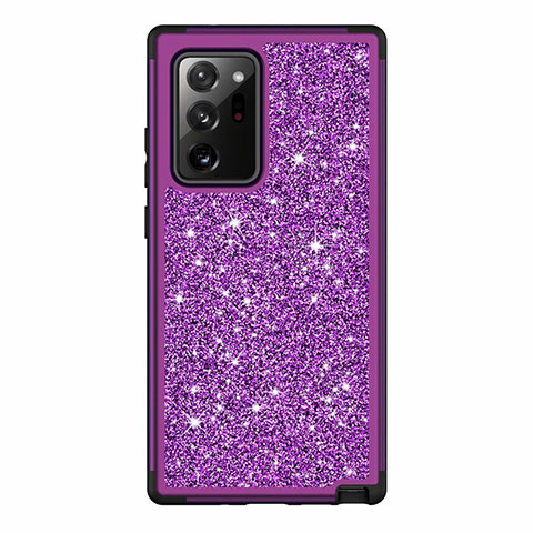 Custodia Silicone e Plastica Opaca Cover Fronte e Retro 360 Gradi Bling-Bling per Samsung Galaxy Note 20 Ultra 5G Viola