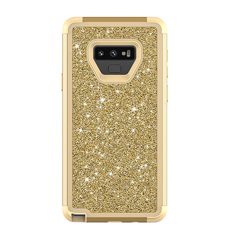Custodia Silicone e Plastica Opaca Cover Fronte e Retro 360 Gradi Bling-Bling per Samsung Galaxy Note 9 Oro