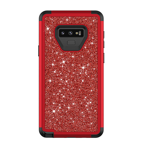 Custodia Silicone e Plastica Opaca Cover Fronte e Retro 360 Gradi Bling-Bling per Samsung Galaxy Note 9 Rosso