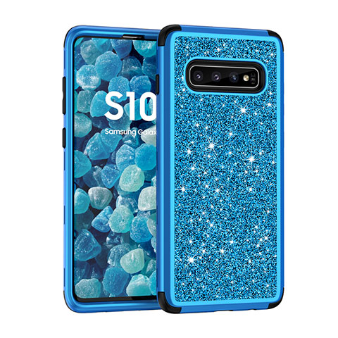 Custodia Silicone e Plastica Opaca Cover Fronte e Retro 360 Gradi Bling-Bling per Samsung Galaxy S10 Plus Blu