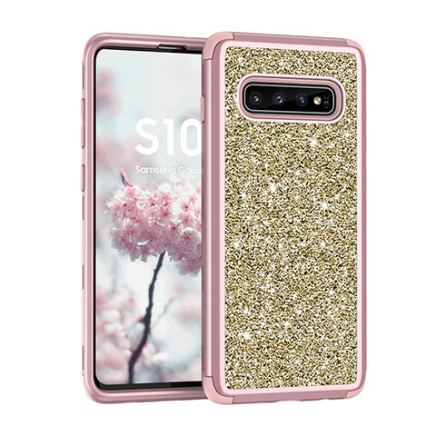 Custodia Silicone e Plastica Opaca Cover Fronte e Retro 360 Gradi Bling-Bling per Samsung Galaxy S10 Rosa