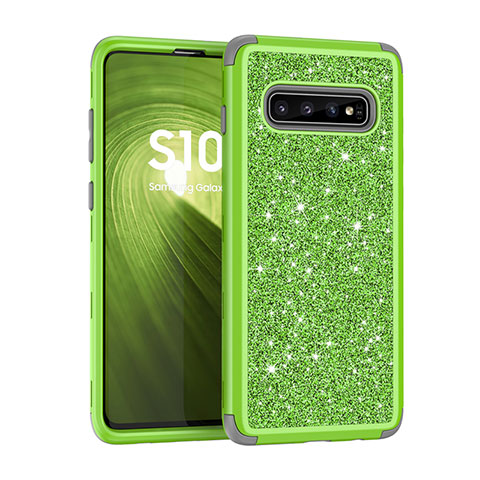 Custodia Silicone e Plastica Opaca Cover Fronte e Retro 360 Gradi Bling-Bling per Samsung Galaxy S10 Verde