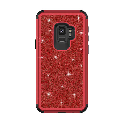 Custodia Silicone e Plastica Opaca Cover Fronte e Retro 360 Gradi Bling-Bling per Samsung Galaxy S9 Rosso