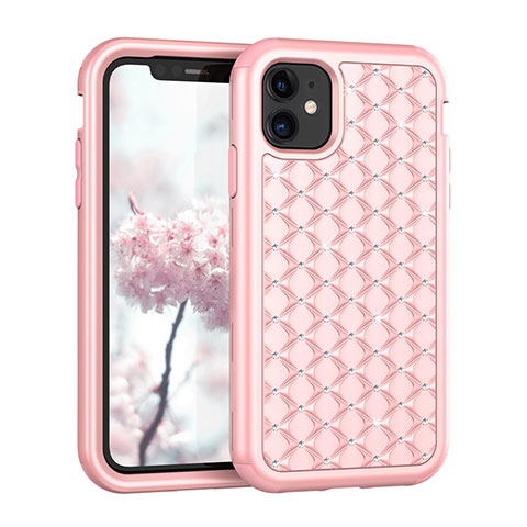 Custodia Silicone e Plastica Opaca Cover Fronte e Retro 360 Gradi Bling-Bling U01 per Apple iPhone 11 Oro Rosa