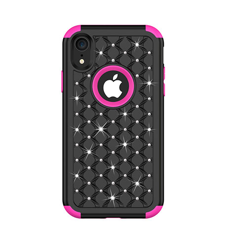 Custodia Silicone e Plastica Opaca Cover Fronte e Retro 360 Gradi Bling-Bling U01 per Apple iPhone XR Multicolore