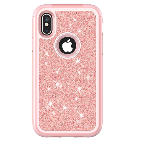 Custodia Silicone e Plastica Opaca Cover Fronte e Retro 360 Gradi Bling-Bling U01 per Apple iPhone Xs Max Oro Rosa