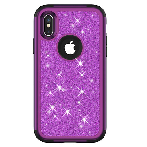 Custodia Silicone e Plastica Opaca Cover Fronte e Retro 360 Gradi Bling-Bling U01 per Apple iPhone Xs Max Viola