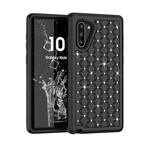 Custodia Silicone e Plastica Opaca Cover Fronte e Retro 360 Gradi Bling-Bling U01 per Samsung Galaxy Note 10 5G Nero