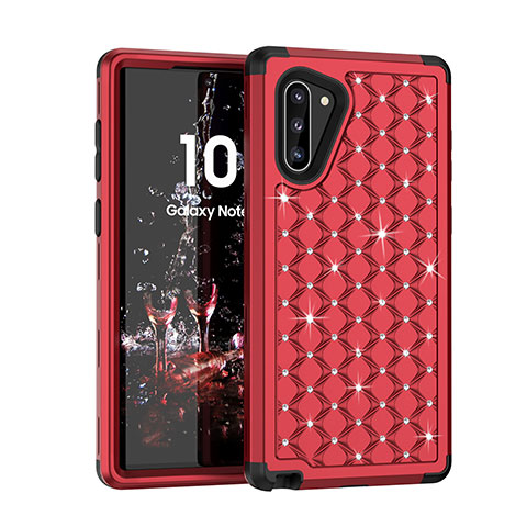 Custodia Silicone e Plastica Opaca Cover Fronte e Retro 360 Gradi Bling-Bling U01 per Samsung Galaxy Note 10 5G Rosso