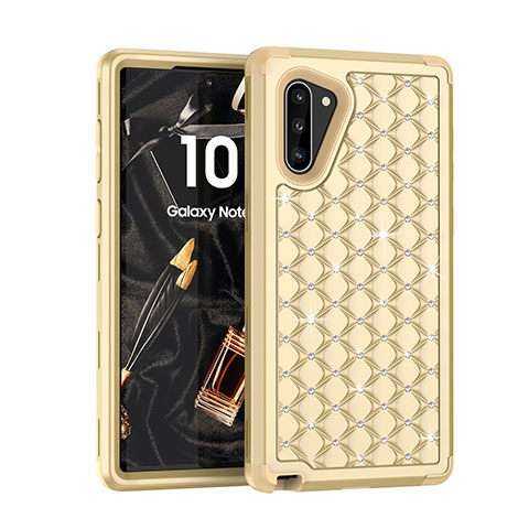 Custodia Silicone e Plastica Opaca Cover Fronte e Retro 360 Gradi Bling-Bling U01 per Samsung Galaxy Note 10 Oro