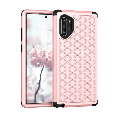 Custodia Silicone e Plastica Opaca Cover Fronte e Retro 360 Gradi Bling-Bling U01 per Samsung Galaxy Note 10 Plus 5G Rosa