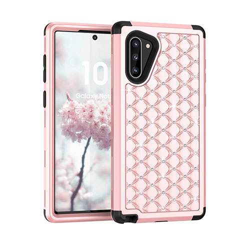 Custodia Silicone e Plastica Opaca Cover Fronte e Retro 360 Gradi Bling-Bling U01 per Samsung Galaxy Note 10 Rosa