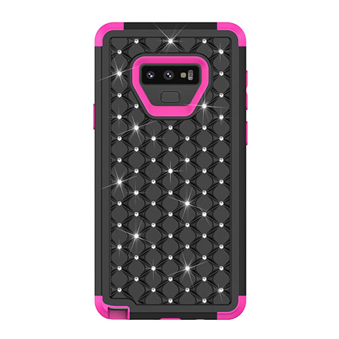 Custodia Silicone e Plastica Opaca Cover Fronte e Retro 360 Gradi Bling-Bling U01 per Samsung Galaxy Note 9 Rosa Caldo