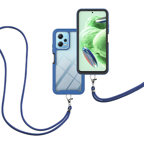 Custodia Silicone e Plastica Opaca Cover Fronte e Retro 360 Gradi con Cinghia Cordino Mano per Xiaomi Redmi Note 12 5G Blu